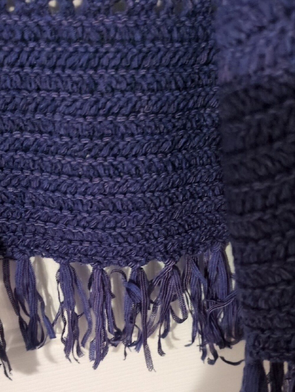 Ruby Rd. Navy Open-Front Crochet Fringe Cardigan - Picture 6 of 9